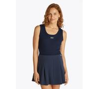 Tanktop TOMMY JEANS "TJW SLIM SCRIPT RIB TANK TOP", Damen, Gr. L (40), blau (schwarz night navy), Rippware, Obermaterial: 100% Baumwolle, unifarben, slim fit kurz, Rundhals, Tops Tanktop, mit Logostic