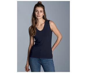 Tanktop TRIGEMA "TRIGEMA Trägershirt aus Viskose", Damen, Gr. L, blau (navy), Single Jersey, 94% Viskose, 6% Elastan, Basic, lang, V-Ausschnitt, Tops Tanktop (318401-L) navy