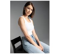 Tanktop TRIGEMA "TRIGEMA Trägershirt mit Kristallsteinen", Damen, Gr. L, weiß, Feinripp, 95% Baumwolle, 5% Elastan, lang, Rundhals, Tops Tanktop (447550-L) weiß