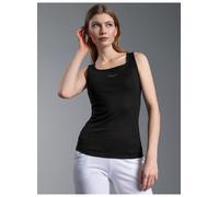 Tanktop TRIGEMA "TRIGEMA Trägershirt mit Kristallsteinen", Damen, Gr. M, schwarz, Feinripp, 95% Baumwolle, 5% Elastan, lang, Rundhals, Tops Tanktop (447503-M) schwarz