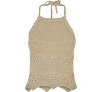 Tanktop URBAN CLASSICS "Urban Classics Damen Ladies Short Crochet Knit Neckholder Top", Damen, Gr. 4XL, beige (softseagrass), 100% Polyacryl, unifarben, slim fit, Neckholder, Shirts Tanktop (66754643-