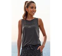 Tanktop VENICE BEACH, Damen, Gr. 36/38, grau (anthrazit), Slub, Obermaterial: 65% Polyester, 35% Viskose, unifarben mit Farbeinsatz, figurumspielend hüftlang, Rundhals, Tops Tanktop, mit Logoprint, Sp