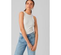 Tanktop VERO MODA "VMLAVENDER SL TOP VMA JRS NOOS", Damen, Gr. L, weiß (snow weiß), Jersey, Obermaterial: 95% Baumwolle, 5% Elasthan, unifarben, Basic, figurbetont normal, Rundhals, Tops Tanktop, mit