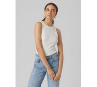 Tanktop VERO MODA "VMLAVENDER SL TOP VMA JRS NOOS", Damen, Gr. M, weiß (snow weiß), Jersey, Obermaterial: 95% Baumwolle, 5% Elasthan, unifarben, Basic, figurbetont normal, Rundhals, Tops Tanktop, mit