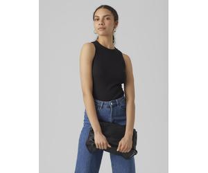 Tanktop VERO MODA "VMLAVENDER SL TOP VMA JRS NOOS", Damen, Gr. S, schwarz, Jersey, Obermaterial: 95% Baumwolle, 5% Elasthan, unifarben, Basic, figurbetont normal, Rundhals, Tops Tanktop, mit Rundhalsa