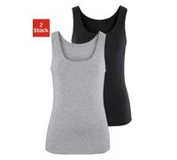 Tanktop VIVANCE "aus elastischer Baumwoll-Qualität", Damen, Gr. 32/34, grau (grau, meliert, schwarz), Single Jersey, Obermaterial: 95% Baumwolle, 5% Elasthan, unifarben, Basic, bequem, tiefer Rundhals