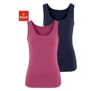 Tanktop VIVANCE "aus elastischer Baumwoll-Qualität", Damen, Gr. 32/34, transparent (beere, navy), Single Jersey, Obermaterial: 95% Baumwolle, 5% Elasthan, unifarben, Basic, bequem, tiefer Rundhals, To