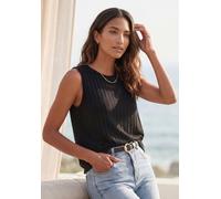 Tanktop VIVANCE "aus kuscheliger Rippware mit flauschigem Griff", Damen, Gr. 40/42, schwarz, Jersey, Obermaterial: 94% Polyester, 6% Elasthan, unifarben, figurumspielend hüftlang, Rundhals, Tops Tankt