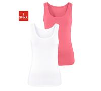 Tanktop VIVANCE "aus elastischer Baumwoll-Qualität", Damen, Gr. 44/46, orange (apricot, weiß), Single Jersey, Obermaterial: 95% Baumwolle, 5% Elasthan, unifarben, Basic, bequem, tiefer Rundhals, ohne