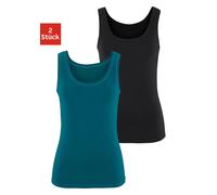 Tanktop VIVANCE "aus luftiger Baumwoll-Qualität", Damen, Gr. 48/50, grün (petrol, schwarz), Single Jersey, Obermaterial: 95% Baumwolle, 5% Elasthan, unifarben, Basic, Basic, tiefer Rundhals, Tops Tank