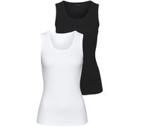 Tanktop VIVANCE "aus weichem Rippen-Jersey", Damen, Gr. 36/38, schwarz-weiß (schwarz, weiß), Rippware, Obermaterial: 95% Baumwolle, 5% Elasthan, unifarben, Basic, figurbetont normal, Rundhals, ohne Är