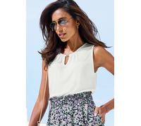 Tanktop VIVANCE, Damen, Gr. 40/42, beige (creme), Single Jersey, Obermaterial: 100% Viskose, unifarben, modisch, figurumspielend hüftlang, V-Ausschnitt, ohne Ärmel, Tops, mit goldenem Zieraccessoire, 