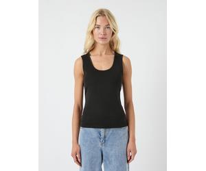 Tanktop Y.A.S "YASPALOMA TANK TOP NOOS", Damen, Gr. S, schwarz, Jersey, Obermaterial: 67% Viskose, 30% Polyester, 3% Elasthan, unifarben, slim fit normal, Rundhals, Tops Tanktop, mit Satinpaspel (1811
