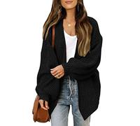 TANMESSO Damen Strickjacke 2025 Herbst Open Front Oversized Cardigan mit langen Laternenärmeln und Taschen Chunky Outwear, Schwarz , M
