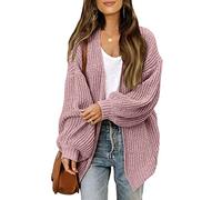 TANMESSO Damen Strickjacke 2025 Herbst Open Front Oversized Cardigan mit langen Laternenärmeln und Taschen Chunky Outwear, rose, 48