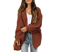 TANMESSO Damen Strickjacke 2025 Herbst Open Front Oversized Cardigan mit langen Laternenärmeln und Taschen Chunky Outwear, braun, 46