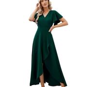 TANMESSO Langes schwarzes formelles Abendkleid für Damen, V-Ausschnitt, geteilte Rüschen, Cocktailkleid, Hochzeitsgästekleid, dunkelgrün, XL