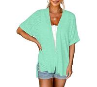 TANMESSO Leichte Damen-Strickjacke - kurze Ärmel, vorne offen, für lässige, schicke Sommer-Schichten, grün, 48