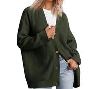 TANMESSO Trendige Strickjacke mit V-Ausschnitt, übergroßer Pullover für Damen, Herbst-Outfits, lässig, gestrickt, Knopfleiste vorne, armee-grün, 32