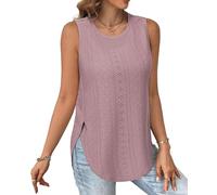 Tanmolo Ärmelloses Tank Top Damen Rundhals Sommer Oberteil Seitenschlitz Lochmuster Freizeit Urlaub XL Graurosa