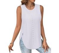 Tanmolo Ärmelloses Tank Top Damen Rundhals Sommer Oberteil Seitenschlitz Lochmuster Freizeit Urlaub 2XL Weiß