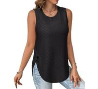 Tanmolo Ärmelloses Tank Top Damen Rundhals Sommer Oberteil Seitenschlitz Lochmuster Freizeit Urlaub 2XL Schwarz