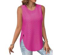 Tanmolo Ärmelloses Tank Top Damen Rundhals Sommer Oberteil Seitenschlitz Lochmuster Freizeit Urlaub 2XL Rosenrot