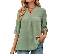 Tanmolo Bluse Damen 3/4 Ärmel mit V-Ausschnitt Elegant Oberteile Casual Swiss Dot Tops Tunika Hellgrün, M