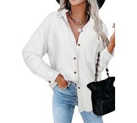Tanmolo Bluse Damen Langarm Hemdjacke Elegant Hemdbluse Baumwolle Langarmshirt Blusen Waffelbluse Lässig Oberteile Tops mit Knöpfen Hemd Weiß, XXL
