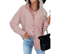 Tanmolo Bluse Damen Langarm Hemdjacke Elegant Hemdbluse Baumwolle Langarmshirt Blusen Waffelbluse Lässig Oberteile Tops mit Knöpfen Hemd Altrosa, XXL
