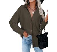 Tanmolo Bluse Damen Langarm Hemdjacke Elegant Hemdbluse Baumwolle Langarmshirt Blusen Waffelbluse Lässig Oberteile Tops mit Knöpfen Hemd Armeegrün, XXL