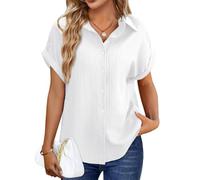 Tanmolo Bluse Damen Sommer Shirt Kurzarm Oberteile V-Ausschnitt Sommerbluse Lässiges Hemd zum Knöpfen Tops Elegantes Damenblusen Weiß, M