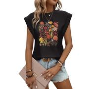 Tanmolo Damen Basic T-Shirt Tank Tops Casual Sommer Tops Kappenärmel Sommer Bluse Lässig Lockere Passform Blusen Blumenmuster, S