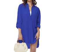 Tanmolo Damen Bluse V-Ausschnitt Hemdbluse Langarm Lässiges Hemd zum Knöpfen Langarmshirt Casual Oberteile Aufrollen Tops (Königsblau,M)