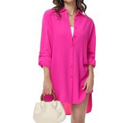 Tanmolo Damen Bluse V-Ausschnitt Hemdbluse Langarm Lässiges Hemd zum Knöpfen Langarmshirt Casual Oberteile Aufrollen Tops (Rosarot,XL)