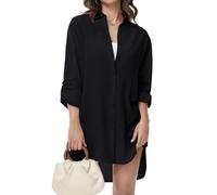 Tanmolo Damen Bluse V-Ausschnitt Hemdbluse Langarm Lässiges Hemd zum Knöpfen Langarmshirt Casual Oberteile Aufrollen Tops (Schwarz,3XL)