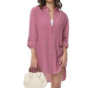 Tanmolo Damen Bluse V-Ausschnitt Hemdbluse Langarm Lässiges Hemd zum Knöpfen Langarmshirt Casual Oberteile Aufrollen Tops (Dunkelrosa,XXL)