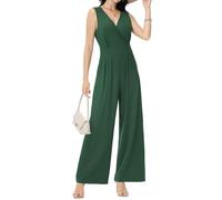 Tanmolo Damen Jumpsuit Elegant Festlich Sommer Ärmellos Overall Weites Bein Romper Mit Taschen Kurz Dunkelgrün, L