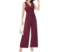 Tanmolo Damen Jumpsuit Elegant Festlich Sommer Ärmellos Overall Weites Bein Romper Mit Taschen Kurz Weinrot, XXL