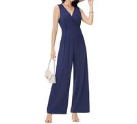 Tanmolo Damen Jumpsuit Elegant Festlich Sommer Ärmellos Overall Weites Bein Romper Mit Taschen Kurz Navy Blau, XXL