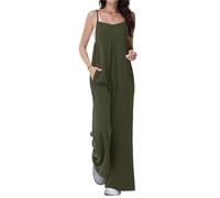 Tanmolo Damen Jumpsuit Elegant Sommer Kurzarm Overall Weites Bein Romper Mit Taschen Latzhose Dunkelgrün, XXL