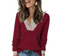 Tanmolo Damen Pullover Herbst Elegant Henley-Ausschnitt Strickpullover | Henley-Ausschnitt Langarmshirt,Herbst,Elegant Dünne Pulli,Langarm Sweatshirt,Locker Oberteile,Longpullover