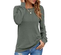Tanmolo Damen Pullover Lässig Langarmshirt Elegant Herbst Winter Rundhals Sweatshirt Langarm Shirts Loose Plissee Oberteile Grün L