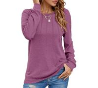 Tanmolo Damen Pullover Lässig Langarmshirt Elegant Herbst Winter Rundhals Sweatshirt Langarm Shirts Loose Plissee Oberteile Hellviolett S