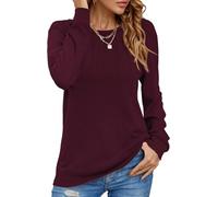 Tanmolo Damen Pullover Lässig Langarmshirt Elegant Herbst Winter Rundhals Sweatshirt Langarm Shirts Loose Plissee Oberteile Burgunderrot M