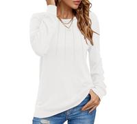 Tanmolo Damen Pullover Lässig Langarmshirt Elegant Herbst Winter Rundhals Sweatshirt Langarm Shirts Loose Plissee Oberteile Weiß L