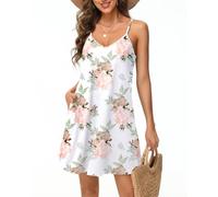 Tanmolo Damen Sommer Kleid Kurz Strandkleid Spaghettitrger Freizeitkleid, Ahornblatt, 2XL