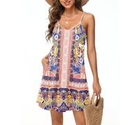 Tanmolo Damen Sommer Kleid Kurz Strandkleid Spaghettitrger Freizeitkleid, Böhmen, S