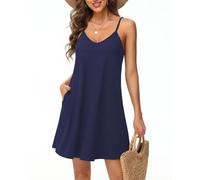 Tanmolo Damen Sommer Kleid Rmellos Kurz Strandkleid Spaghettitrger Knielangen Freizeitkleid 2XL Marineblau