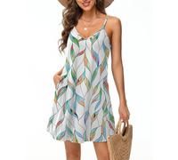 Tanmolo Damen Sommer Kleid Rmellos Kurz Strandkleid Spaghettitrger Knielangen Freizeitkleid M bunt